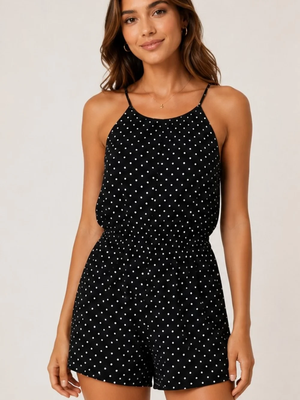 Old Navy Women's Black Polka Dot Halter Shorts Romper Size XS